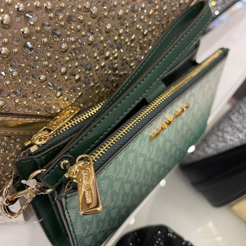MICHAEL KORS Jet Set Large Ombré Signature Logo Double Zip Wristlet Phone Holder